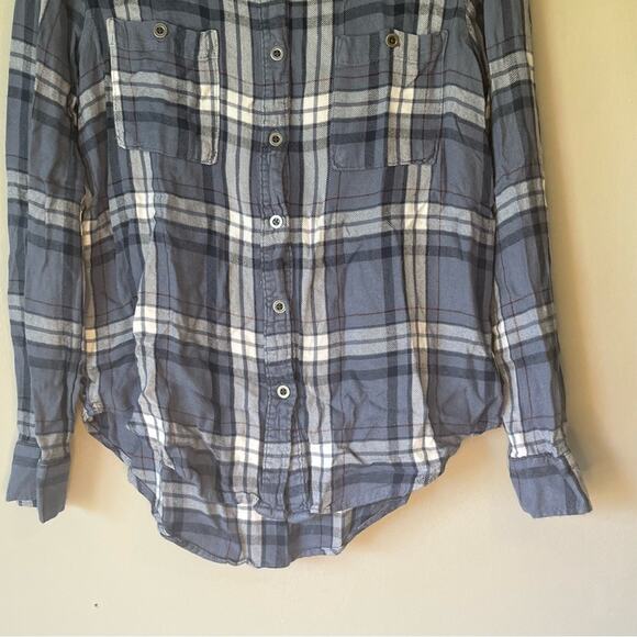 Kendall & Kylie Blue Plaid Long Sleeve Button Down Shirt Size Small - Picture 9 of 11